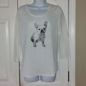 Max Jeans frenchie french bulldog white lightweight sweater  Sz M